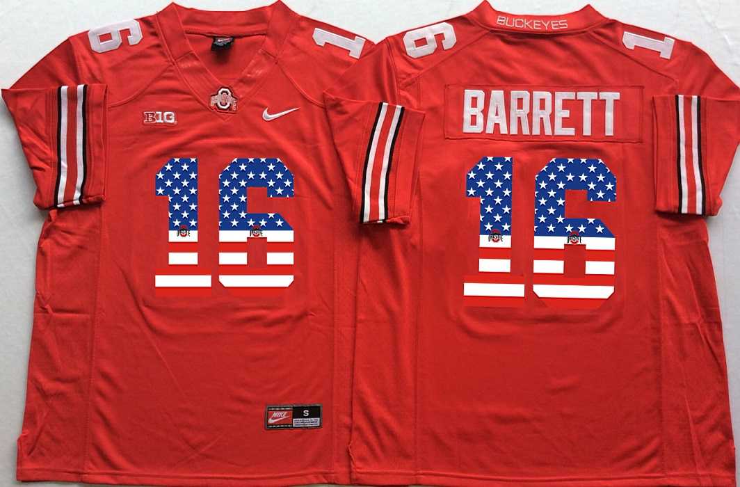 Ohio State Buckeyes #16 J.T. Barrett Red USA Flag College Football Stitched Jersey